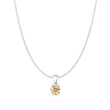 Champagne CZ Round Pendant Cable Chain Necklace 925 Sterling Silver