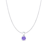 Lavender CZ Round Pendant Cable Chain Necklace 925 Sterling Silver