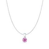 Pink CZ Round Pendant Cable Chain Necklace 925 Sterling Silver