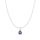 Rainbow Topaz CZ Round Pendant Cable Chain Necklace 925 Sterling Silver