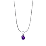 Amethyst CZ Round Pendant Rope Chain Necklace 925 Sterling Silver