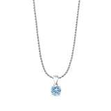 Aquamarine CZ Round Pendant Rope Chain Necklace 925 Sterling Silver