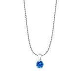 Blue Topaz CZ Round Pendant Rope Chain Necklace 925 Sterling Silver