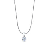 Cubic Zirconia Round Pendant Rope Chain Necklace 925 Sterling Silver