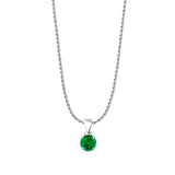Green Emerald CZ Round Pendant Rope Chain Necklace 925 Sterling Silver