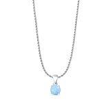 Lab Created Light Blue Opal Round Pendant Rope Chain Necklace 925 Sterling Silver