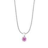 Pink CZ Round Pendant Rope Chain Necklace 925 Sterling Silver