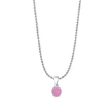 Lab Created Pink Opal Round Pendant Rope Chain Necklace 925 Sterling Silver