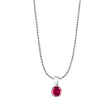 Ruby CZ Round Pendant Rope Chain Necklace 925 Sterling Silver