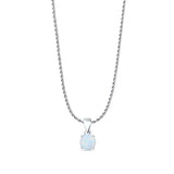 Lab Created White Opal Round Pendant Rope Chain Necklace 925 Sterling Silver