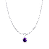 Amethyst CZ Round Pendant Rolo Chain Necklace 925 Sterling Silver