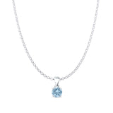 Aquamarine CZ Round Pendant Rolo Chain Necklace 925 Sterling Silver