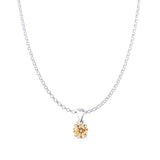 Champagne CZ Round Pendant Rolo Chain Necklace 925 Sterling Silver