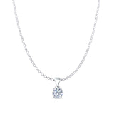 Cubic Zirconia Round Pendant Rolo Chain Necklace 925 Sterling Silver