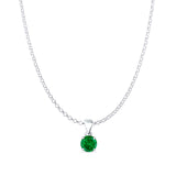 Green Emerald CZ Round Pendant Rolo Chain Necklace 925 Sterling Silver