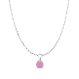 Lab Created Pink Opal Round Pendant Rolo Chain Necklace 925 Sterling Silver