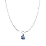 Rainbow Topaz CZ Round Pendant Rolo Chain Necklace 925 Sterling Silver