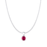 Ruby CZ Round Pendant Rolo Chain Necklace 925 Sterling Silver