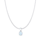 Lab Created White Opal Round Pendant Rolo Chain Necklace 925 Sterling Silver