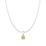 Yellow CZ Round Pendant Rolo Chain Necklace 925 Sterling Silver