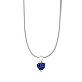 Blue Sapphire CZ Heart Pendant Snake Chain Necklace 925 Sterling Silver
