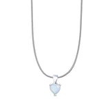 Lab Created White Opal Heart Pendant Snake Chain Necklace 925 Sterling Silver