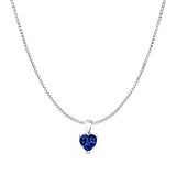 Blue Sapphire CZ Heart Pendant Box Chain Necklace 925 Sterling Silver
