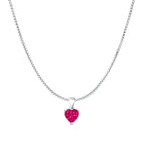 Ruby CZ Heart Pendant Box Chain Necklace 925 Sterling Silver