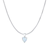 Lab Created White Opal Heart Pendant Box Chain Necklace 925 Sterling Silver