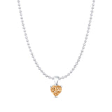 Champagne CZ Heart Pendant Bead Chain Necklace 925 Sterling Silver