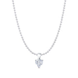 Cubic Zirconia Heart Pendant Bead Chain Necklace 925 Sterling Silver