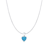 Lab Created Blue Opal Heart Pendant Cable Chain Necklace 925 Sterling Silver