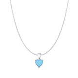 Lab Created Light Blue Opal Heart Pendant Cable Chain Necklace 925 Sterling Silver