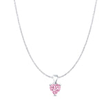 Pink CZ Heart Pendant Cable Chain Necklace 925 Sterling Silver