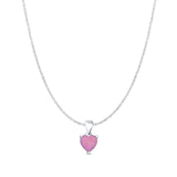 Lab Created Pink Opal Heart Pendant Cable Chain Necklace 925 Sterling Silver