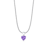 Amethyst CZ Heart Pendant Rope Chain Necklace 925 Sterling Silver