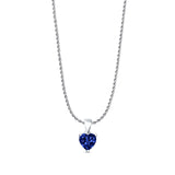 Blue Sapphire CZ Heart Pendant Rope Chain Necklace 925 Sterling Silver