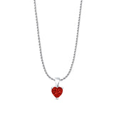 Garnet CZ Heart Pendant Rope Chain Necklace 925 Sterling Silver