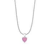 Lab Created Pink Opal Heart Pendant Rope Chain Necklace 925 Sterling Silver