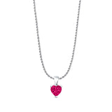Ruby CZ Heart Pendant Rope Chain Necklace 925 Sterling Silver