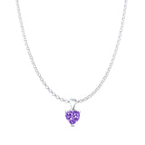 Amethyst CZ Heart Pendant Rolo Chain Necklace 925 Sterling Silver
