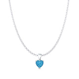 Lab Created Blue Opal Heart Pendant Rolo Chain Necklace 925 Sterling Silver