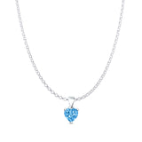Blue Topaz CZ Heart Pendant Rolo Chain Necklace 925 Sterling Silver