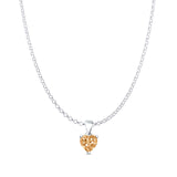 Champagne CZ Heart Pendant Rolo Chain Necklace 925 Sterling Silver