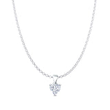 Cubic Zirconia Heart Pendant Rolo Chain Necklace 925 Sterling Silver