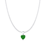 Green Emerald CZ Heart Pendant Rolo Chain Necklace 925 Sterling Silver