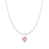 Pink CZ Heart Pendant Rolo Chain Necklace 925 Sterling Silver