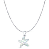 Lab Created White Opal Starfish Pendant Box Chain Necklace 925 Sterling Silver