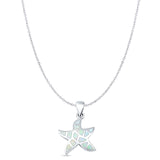 Lab Created White Opal Starfish Pendant Cable Chain Necklace 925 Sterling Silver