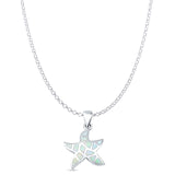 Lab Created White Opal Starfish Pendant Rolo Chain Necklace 925 Sterling Silver